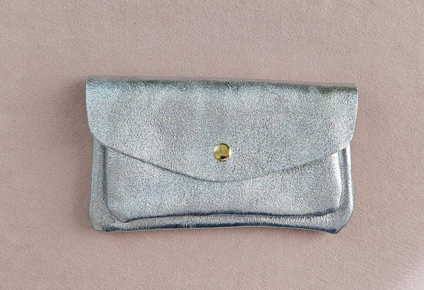 Porte monnaie cuir vachette double poches Kangourou: Acier