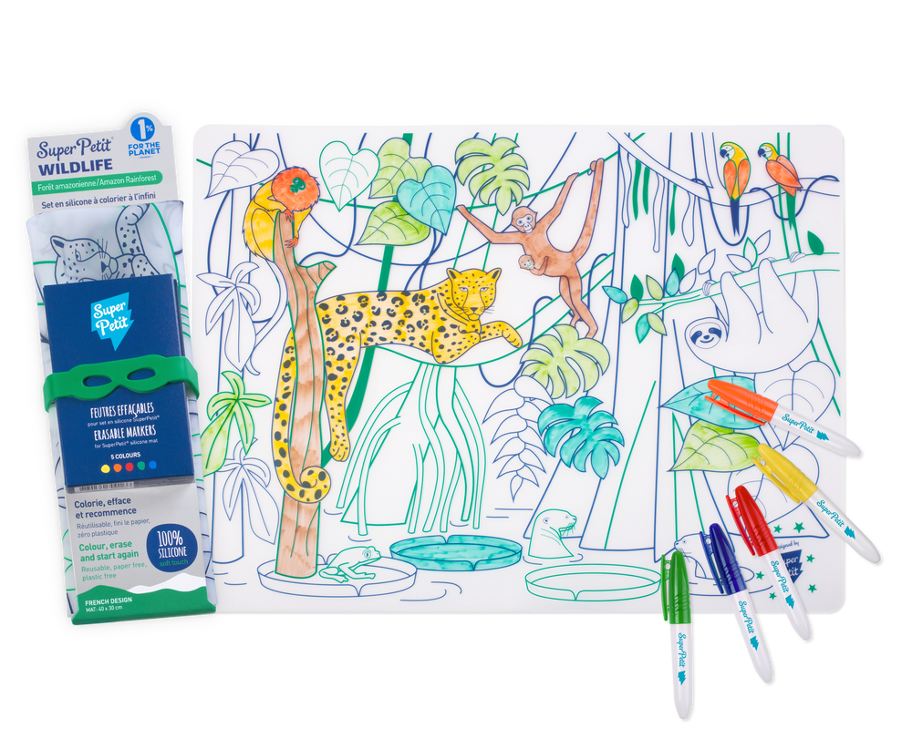 Coloriage éducatif-Set en silicone AMAZONIA 5 feutres inclus