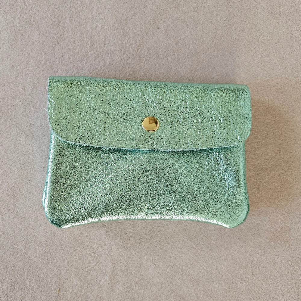 Porte-monnaie cuir vachette métallisé Kangoo: Menthe