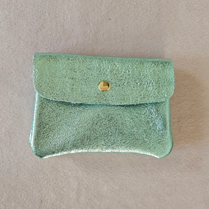 Porte-monnaie cuir vachette métallisé Kangoo: Menthe