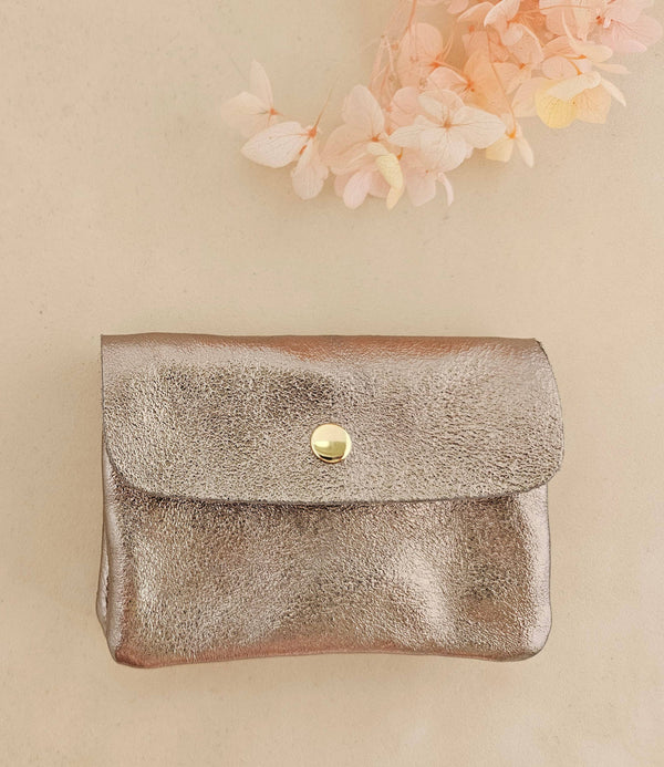 Porte-monnaie cuir  métallisé Kangoo: Rose