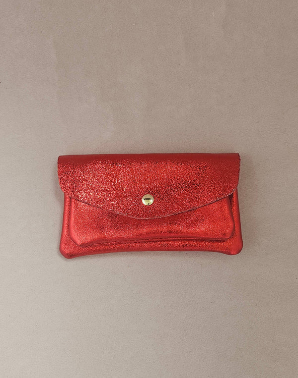 Porte monnaie cuir vachette double poches Kangourou: Homard