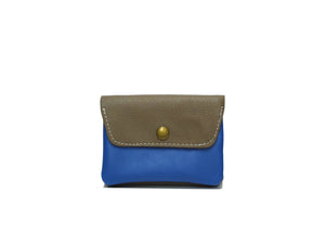 Porte monnaie cuir upcyclé : Camel/bleu