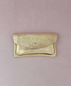 Porte monnaie cuir vachette double poches Kangourou: Doré