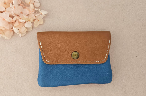 Porte monnaie cuir upcyclé : Taupe / fuxia fonçé