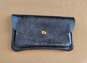 Porte monnaie cuir vachette double poches Kangourou: Acier