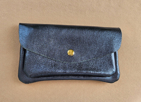 Porte monnaie cuir vachette double poches Kangourou: Acier