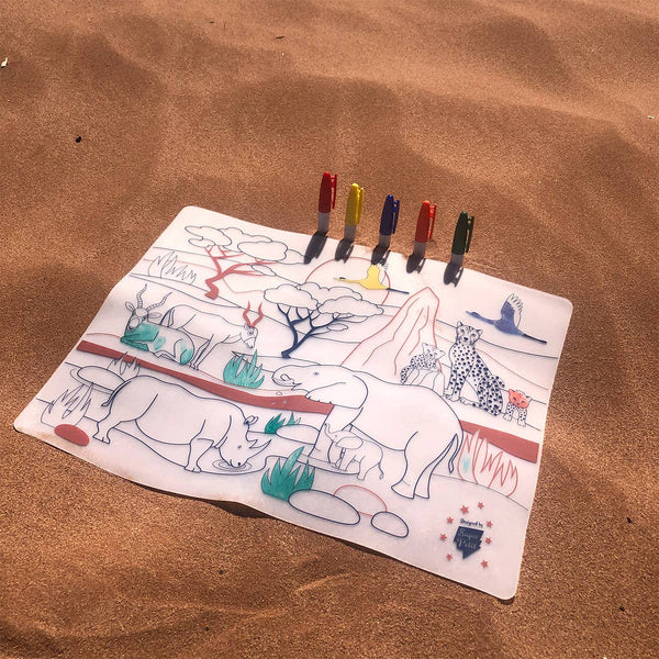 Coloriage éducatif-Set en silicone SAVANE AFRICAINE 5 feutres inclus