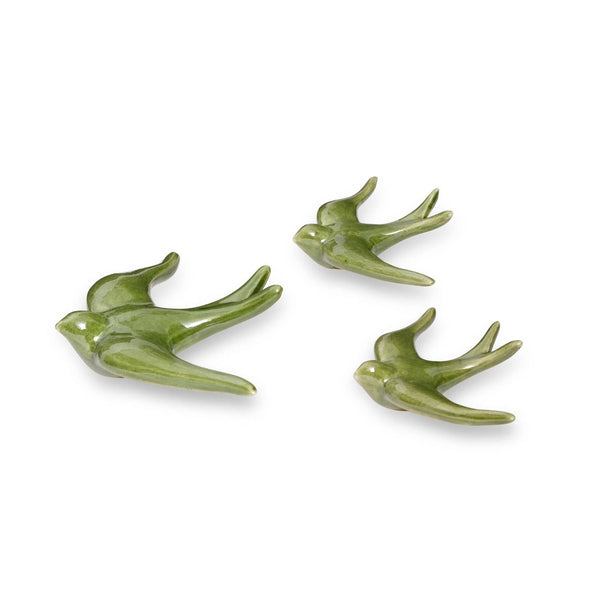 Hirondelles en céramique lisse multicolores: Vert olive