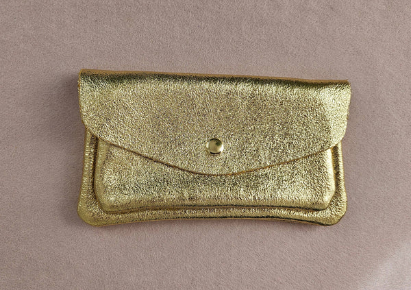 Porte monnaie cuir vachette double poches Kangourou: Nude