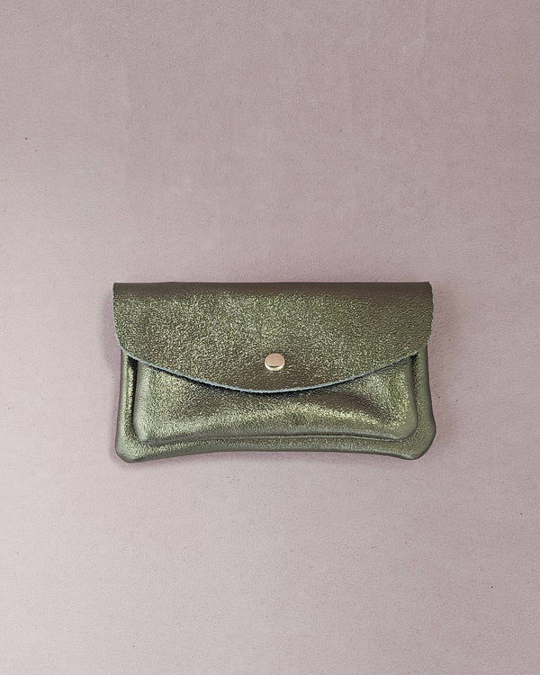 Porte monnaie cuir vachette double poches Kangourou: Doré