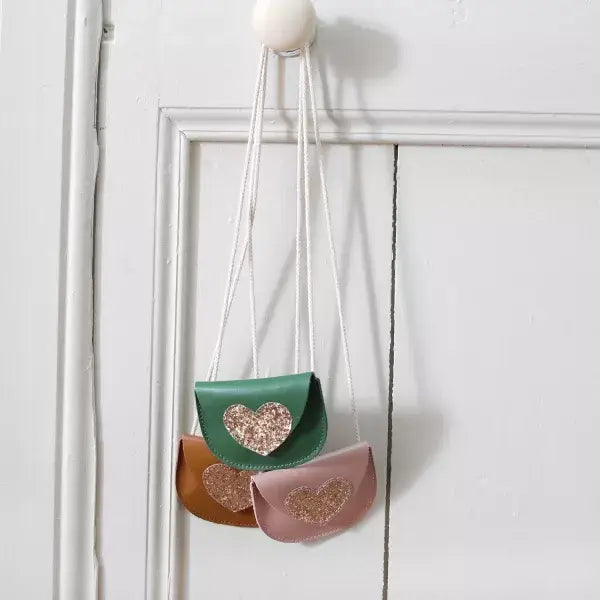 Sac cuir et coeur paillette doré petite fille - Sweet Love: Fraise