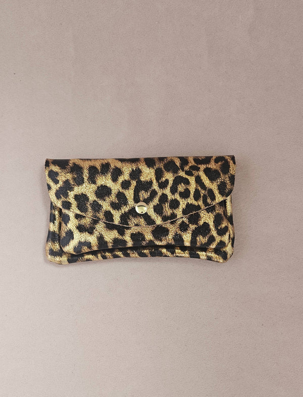 Porte monnaie cuir vachette double poches Kangourou: Doré
