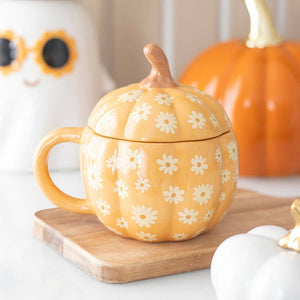 Mug à Couvercle Citrouille Florale Groovy