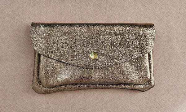 Porte monnaie cuir vachette double poches Kangourou: Acier