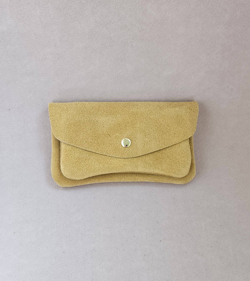 Pochette cuir effet daim - kangourou: Moutarde