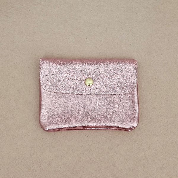 Porte-monnaie cuir vachette métallisé Kangoo: Rose fonçé