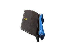 Porte monnaie cuir upcyclé : Camel/bleu