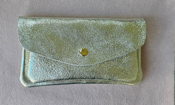 Porte monnaie cuir vachette double poches Kangourou: Acier