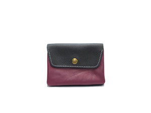 Porte monnaie cuir upcyclé : Taupe / fuxia fonçé