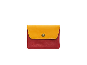 Porte monnaie cuir upcyclé : Camel/bleu