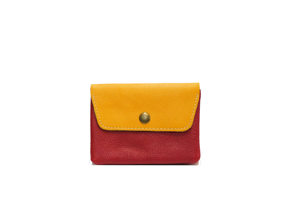 Porte monnaie cuir upcyclé : Camel/bleu