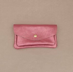 Porte monnaie cuir vachette double poches Kangourou: Doré