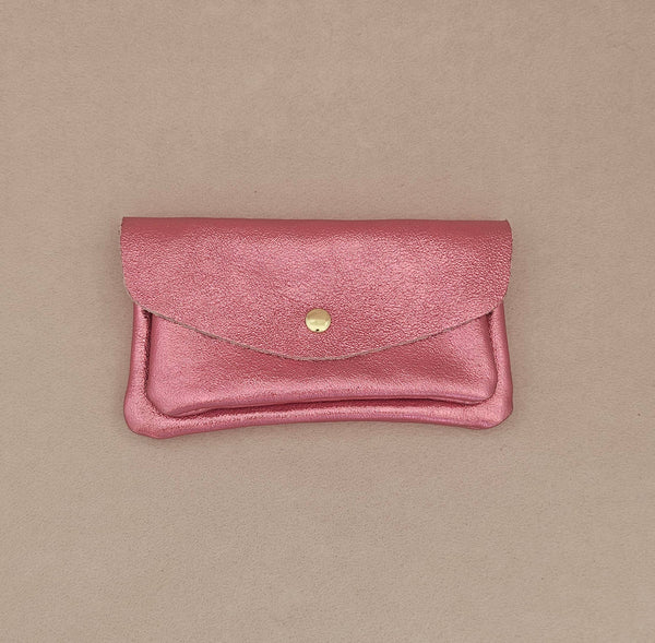 Porte monnaie cuir vachette double poches Kangourou: Doré