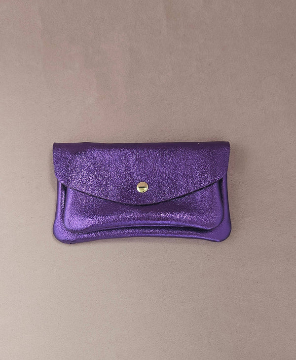 Porte monnaie cuir vachette double poches Kangourou: Doré