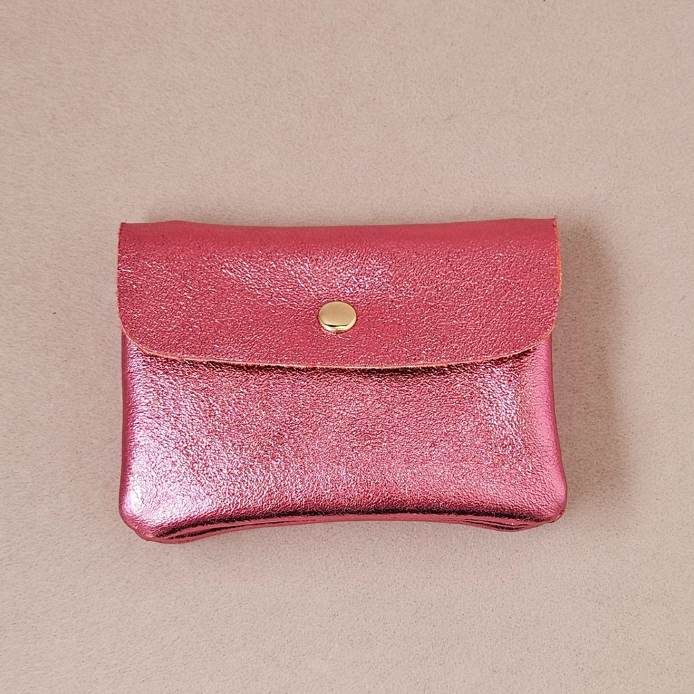 Porte-monnaie cuir vachette métallisé Kangoo: Rose fonçé