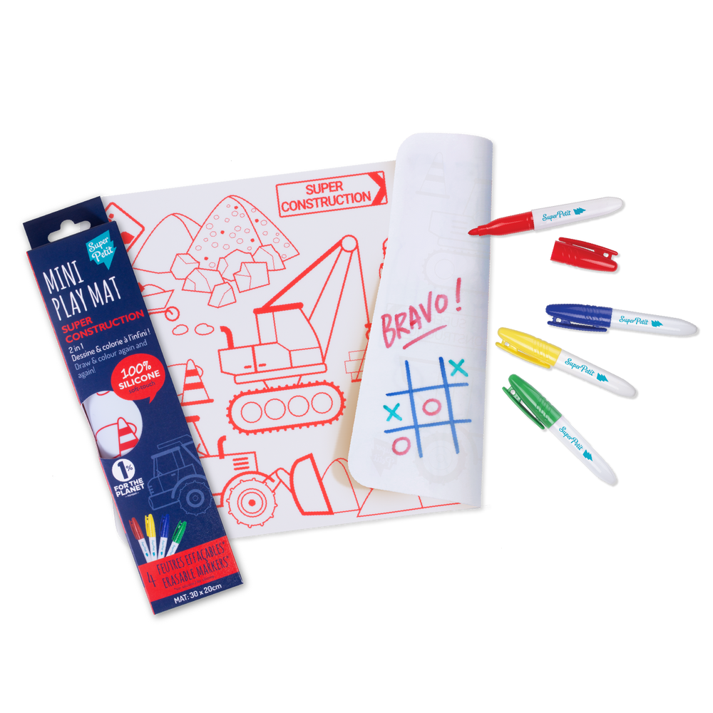 Coloriage nomade: Mini Playmat CONSTRUCTION-4 feutres inclus