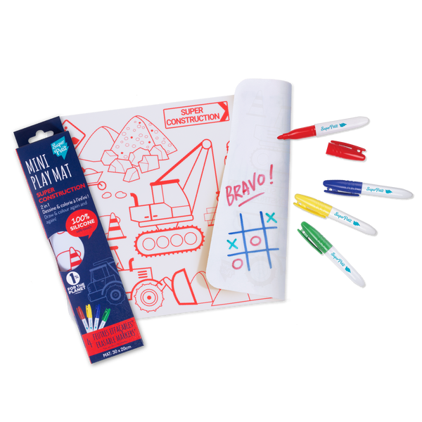Coloriage nomade: Mini Playmat CONSTRUCTION-4 feutres inclus