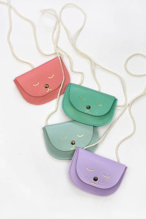 Sac cuir petite fille - modèle chat: Vert