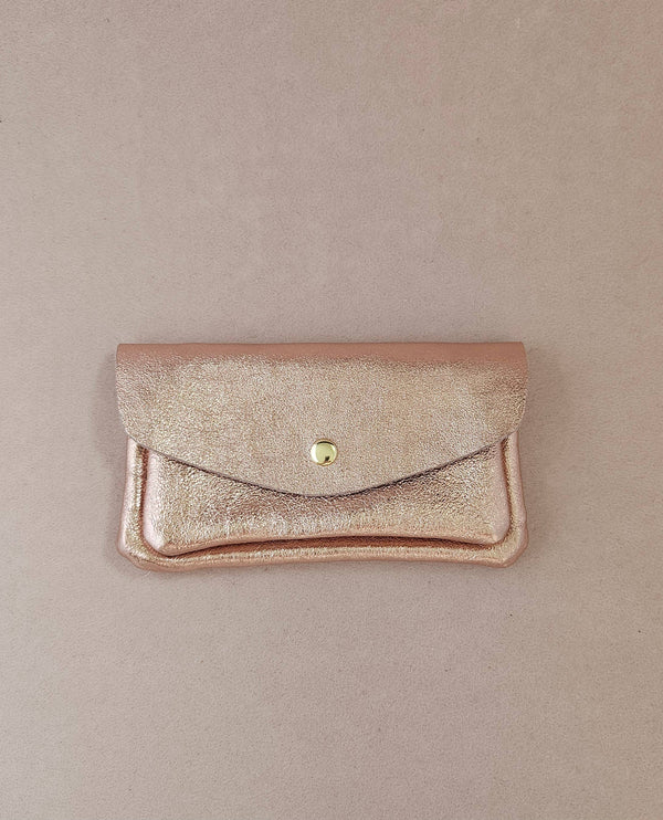 Porte monnaie cuir vachette double poches Kangourou: Fuxia