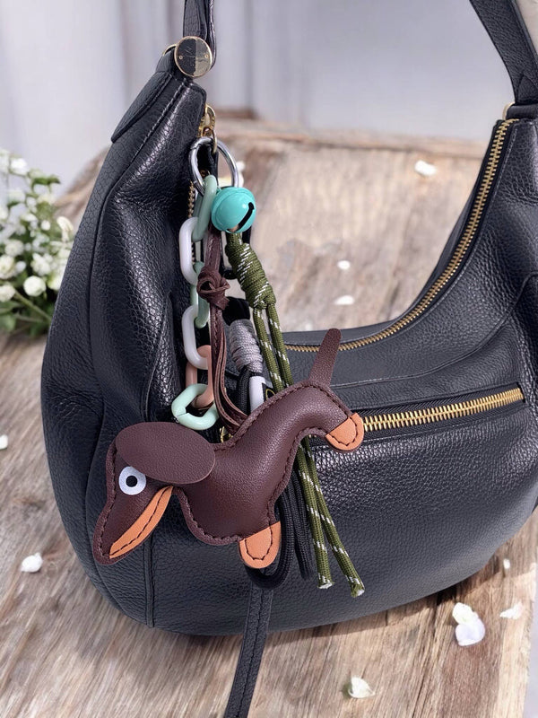 Grigri de sac et porte-clé Chien et clochette PC15: Brun / Synthétique