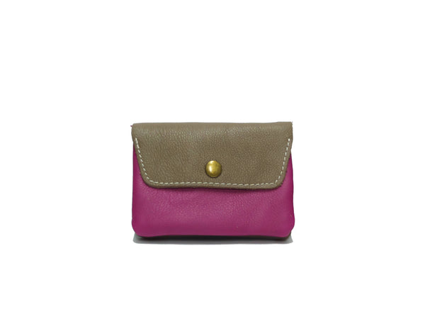 Porte monnaie cuir upcyclé : Camel/bleu