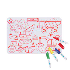 Coloriage nomade: Mini Playmat CONSTRUCTION-4 feutres inclus