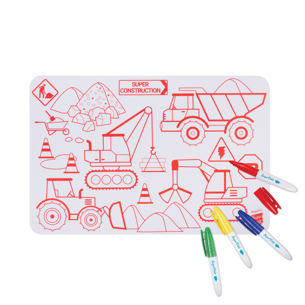 Coloriage nomade: Mini Playmat CONSTRUCTION-4 feutres inclus