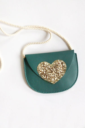 Sac cuir et coeur paillette doré petite fille - Sweet Love: Fraise