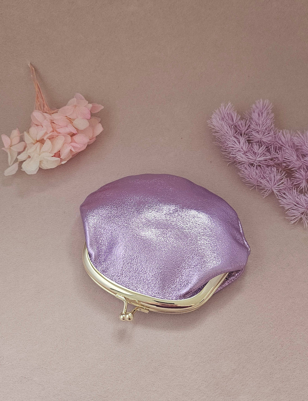 Bourse fermoir cuir rétro: Lilas