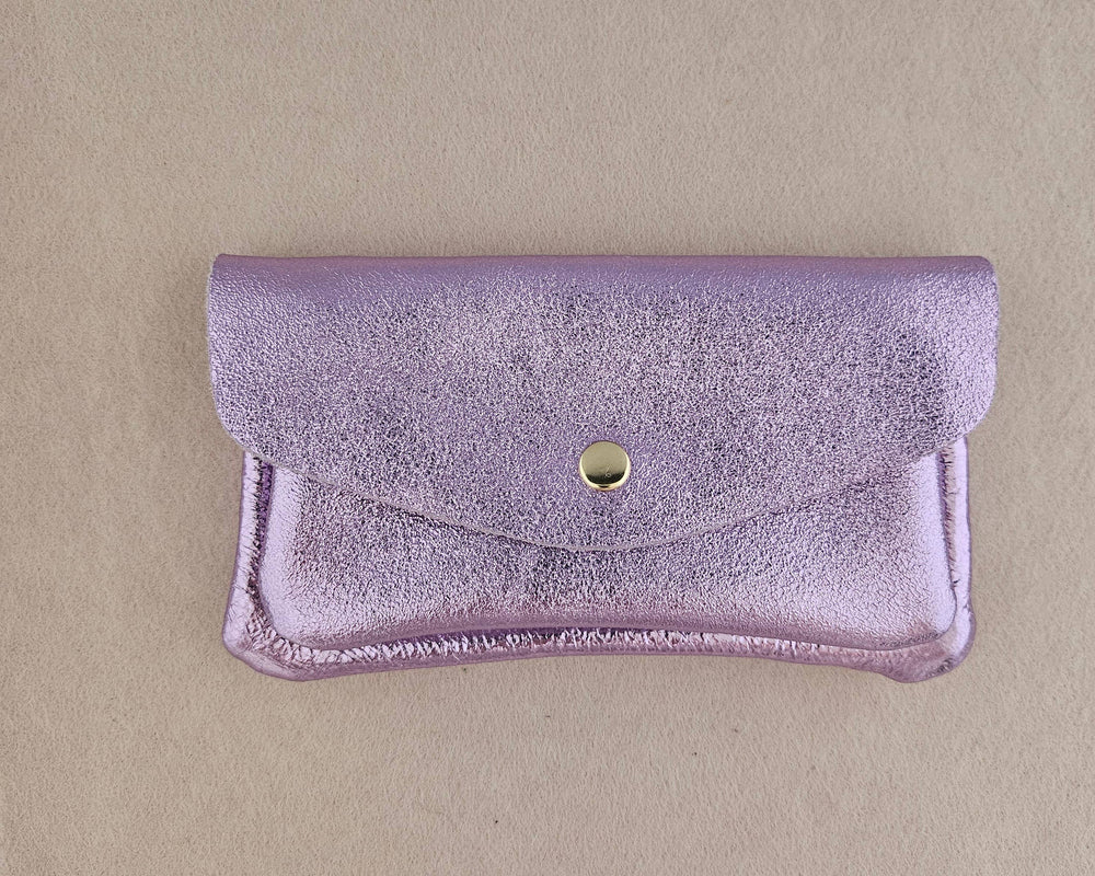 Porte monnaie cuir vachette double poches Kangourou: LILAS