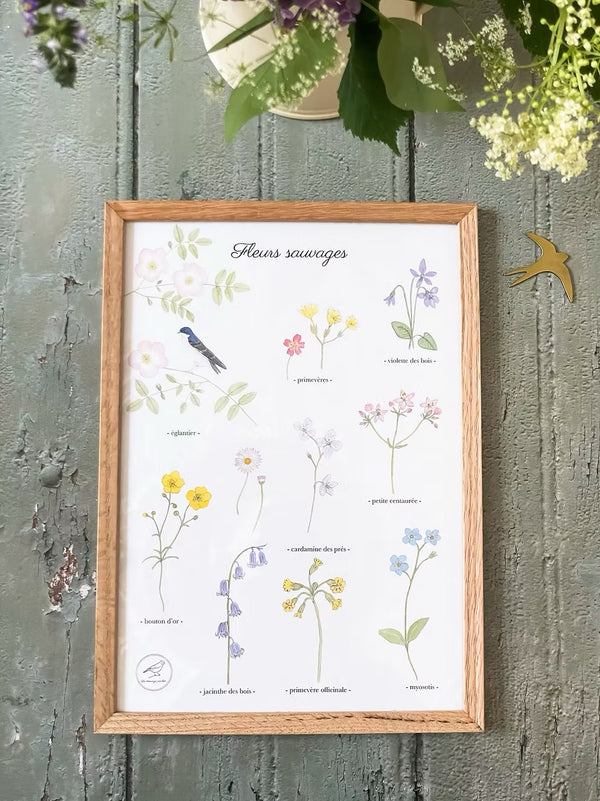 Affiche A4 aquarelle Fleurs sauvages