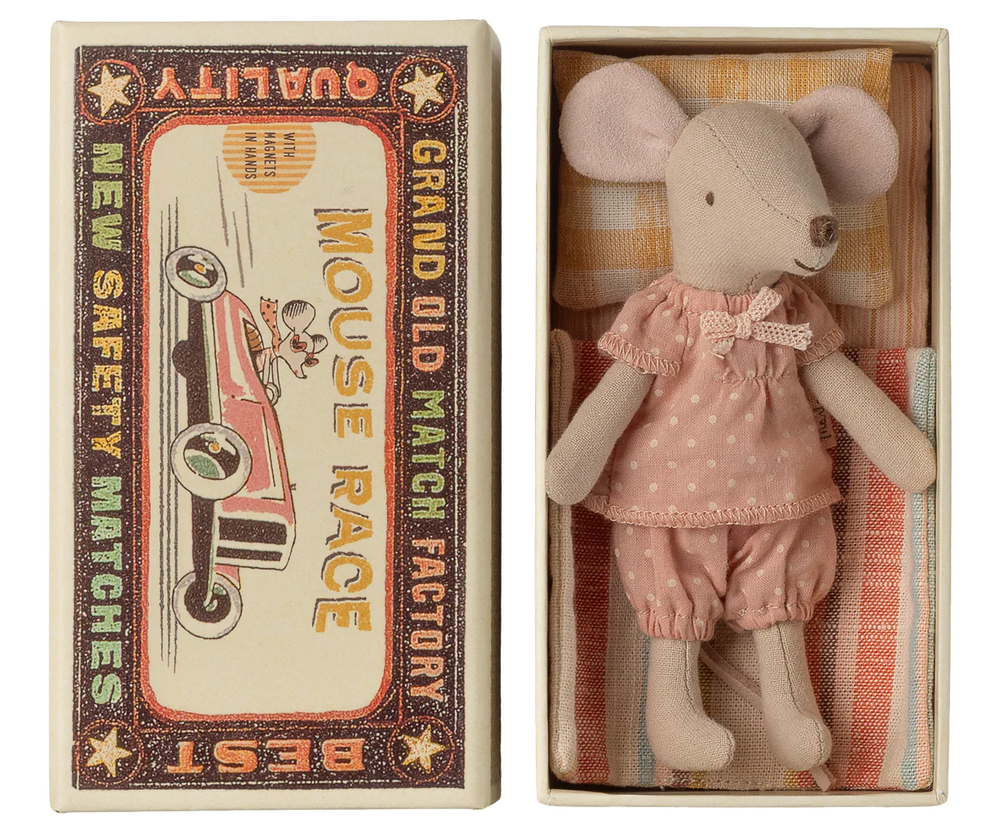 Grande sœur souris dans sa boite assortie- rose à pois blanc  -Maileg