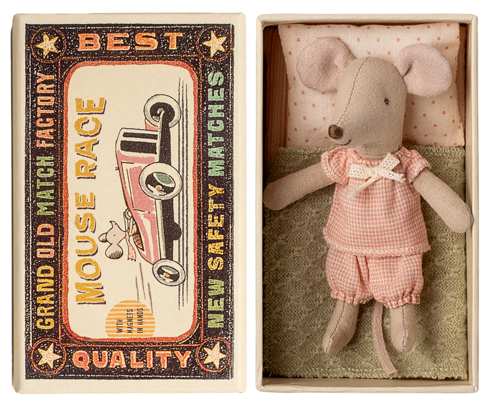 Petite sœur souris dans sa boite assortie- Vichy rose  - Maileg