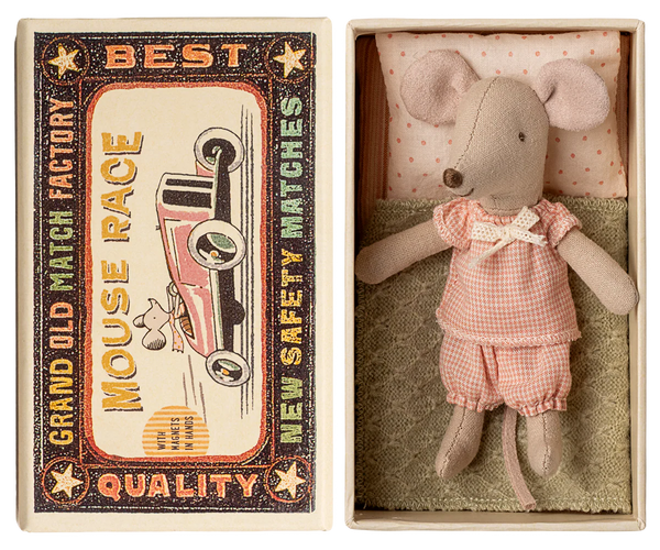 Petite sœur souris dans sa boite assortie- Vichy rose  - Maileg