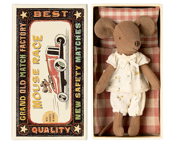 Grande sœur souris dans sa boite assortie- Beige &fleurs - Maileg