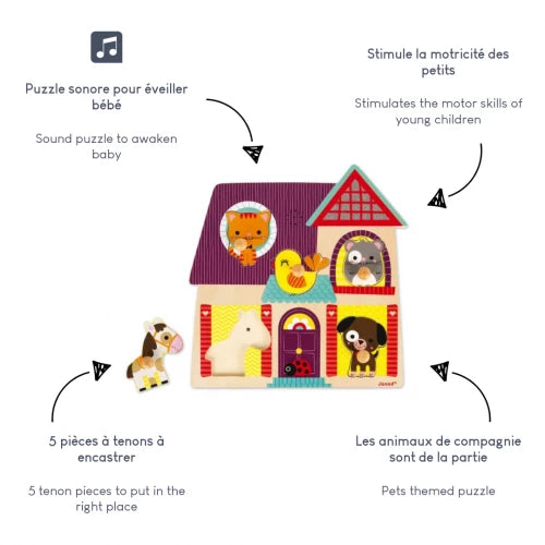 Janod Puzzle musical Mes petits compagnons 5 pièces