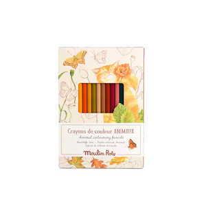 12 crayons de couleur animaux et cartes à colorier Moulin Roty