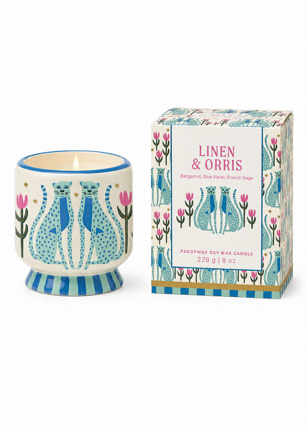 Paddywax Bougie Adopo Blue Cheetahs - Linen Orris 226 g