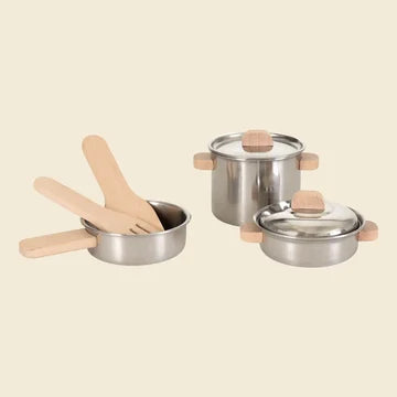 Coffret de casseroles en inox à manches en bois Egmont
